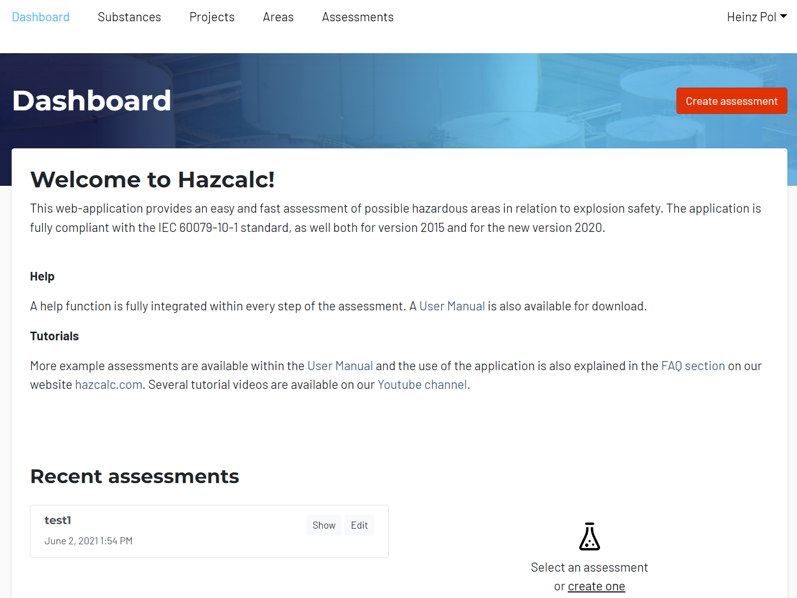 Dashboard Hazcalc